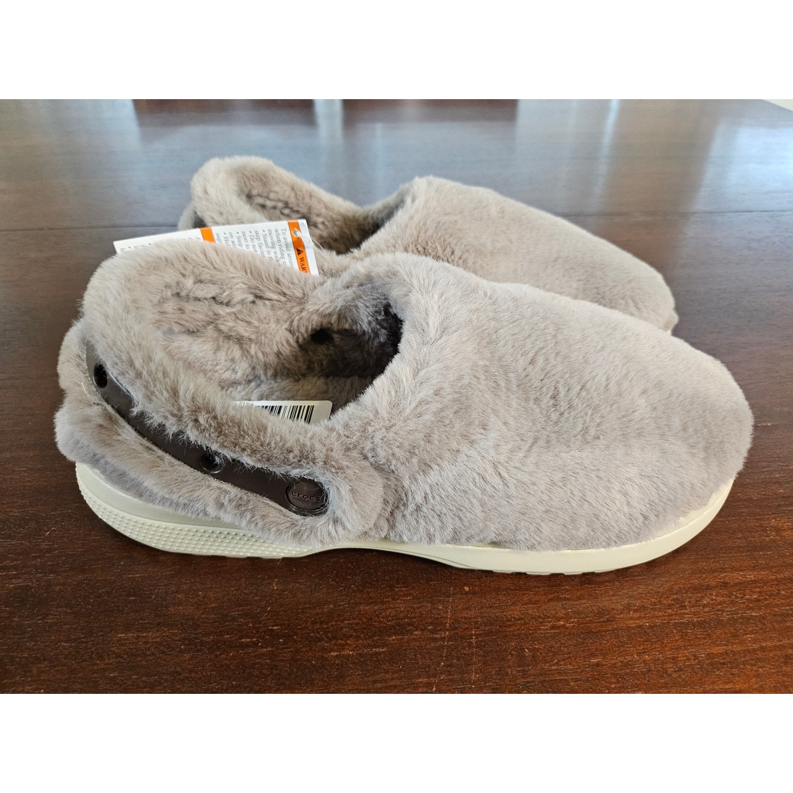 Crocs Classic Fur Sure Clogs Mens 11 Womens 13 Gray Faux Fur Lined Slippers